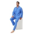 thumbnail image 7 of GLOBAL Men's 100% Cotton Long Sleeve Pajama Set, Breathable Lightweight Button Down Nightwear with Pants, S-3XL, 7 of 7