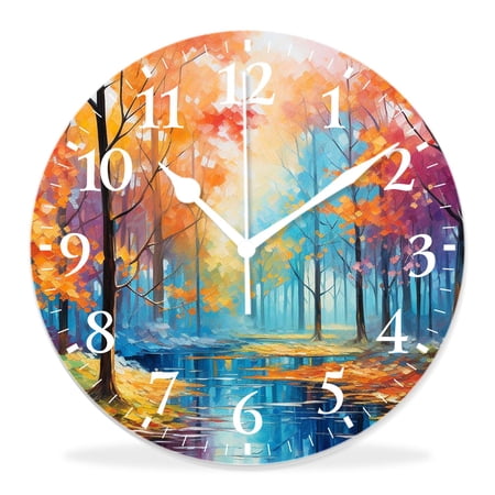14 Inch Wall Clock Battery Operated Silent Clock Decorative for Office, Kitchen, Outdoor, Living RoomοΌVintage Oil Painting Maple Trees Autumn Fall Art