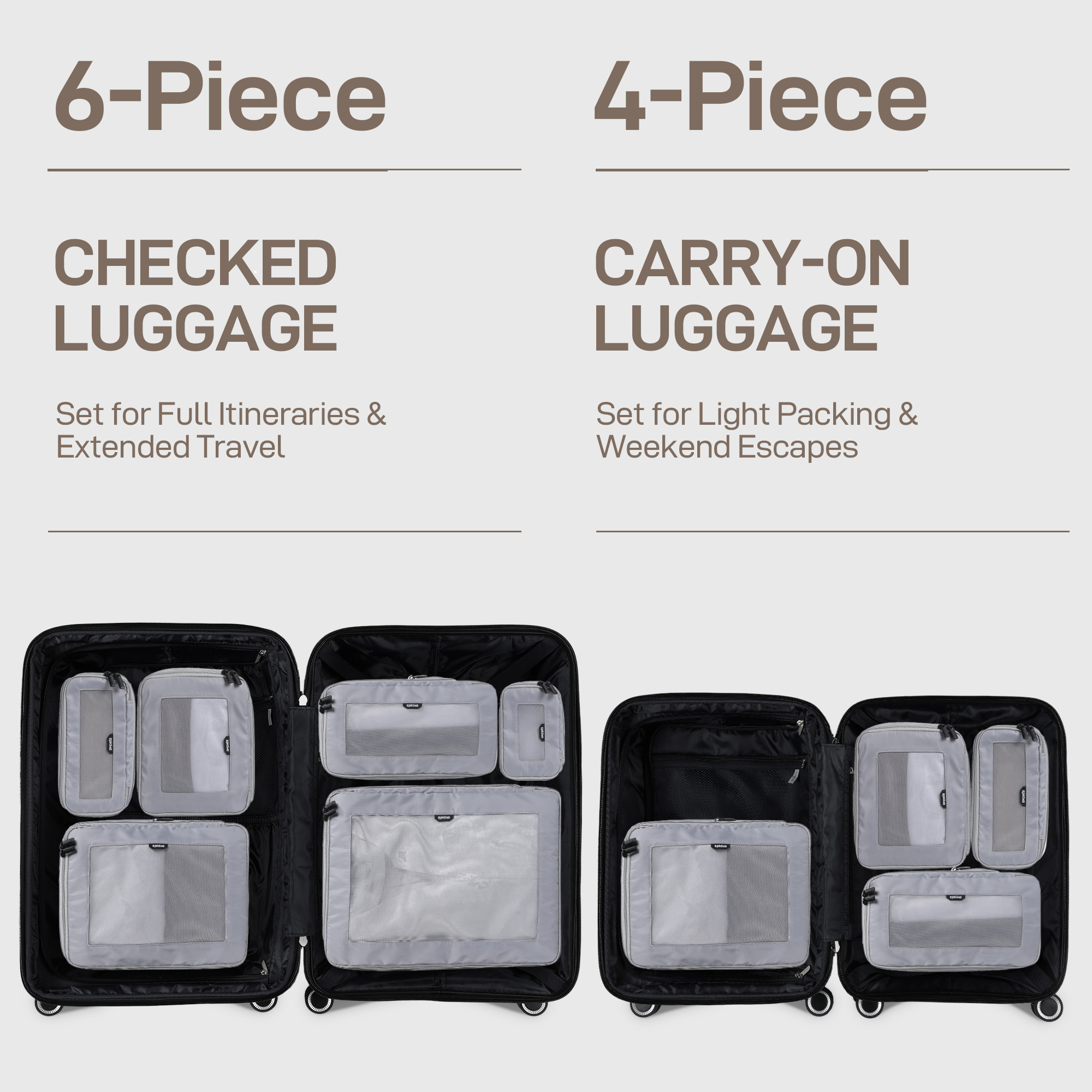 EPICKA TripCozy Compression Packing Cubes - 4 Set Durable Travel Organizer Bags with Mesh Top for Carry on (Light Grey)