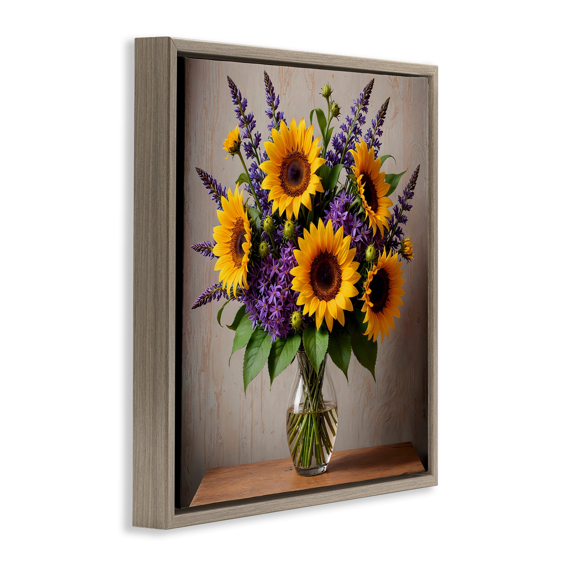 Stupell Industries Sunflower & Lavender Bouquet Plants & Flowers Painting Brown Floater Framed Canvas Art Print Wall Art, 25 x 25