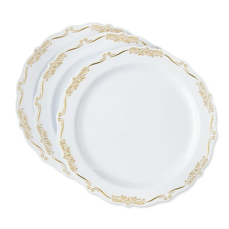 Ornate Disposable Plastic Plates, 7", Gold/White, 20 Count, by Way To Celebrate