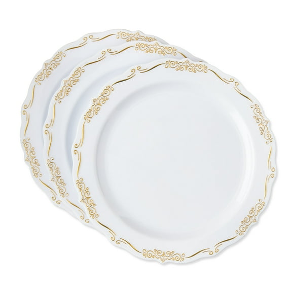 Ornate Disposable Plastic Plates, 7", Gold/White, 20 Count, by Way To Celebrate
