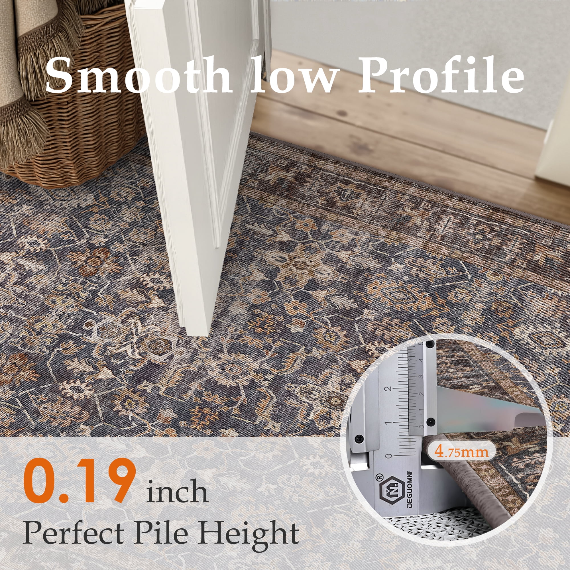 BERTHMEER 2'x8' Runner Rugs for Hallway Entryway Bathroom Bedroom Laundry Traditional Kitchen Non Skid Washable Blue and Brown Vintage Oriental Distressed Accent Runner Rugs