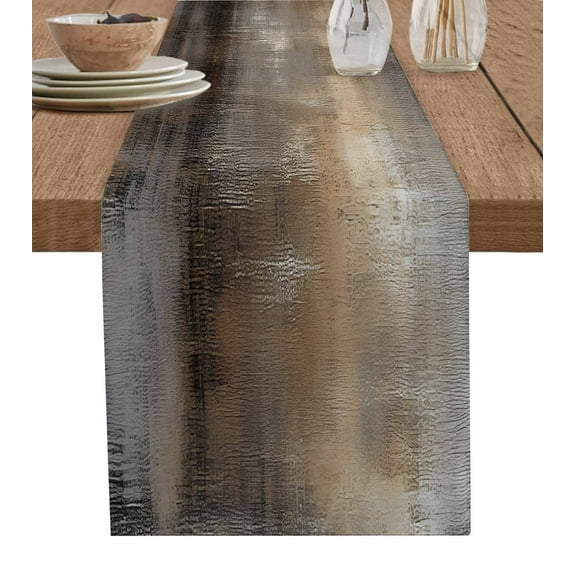 Modern Abstract Brown Table Runner-Cotton Linen- 90 Inch Holiday Dresser Scarves, Minimalist Neutral Brush Strokes Tablerunner for Kitchen Coffee/Dining Bedroom Living Room Dinner Scarf Décor 13x90