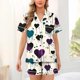 thumbnail image 2 of Blusa de Manga Corta Impresión de Botón de Vuelta Casual con Pantalones Cortos para Mujeres, Conjunto Corto de Verano para Uso Al Aire Libre Y Diario, 2 of 5