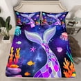thumbnail image 2 of Feelyou Ocean Mermaid Teens Bed Sheets, Purple Starry Sky King Sheets, 4 Pieces, 2 of 7