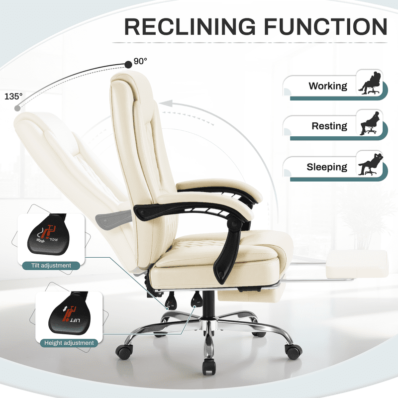 Homall Home Office Chair Adjustable Executive Leather Chair With Arms Ergonomic High Back Cushion Lumbar Back Support Computer Desk Chair,White