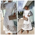 thumbnail image 2 of Elegante vestido de encaje francés para mujer, cuello alto ahuecado, Color sólido, manga larga, faldas de estilo británico, Verano, 2 of 5