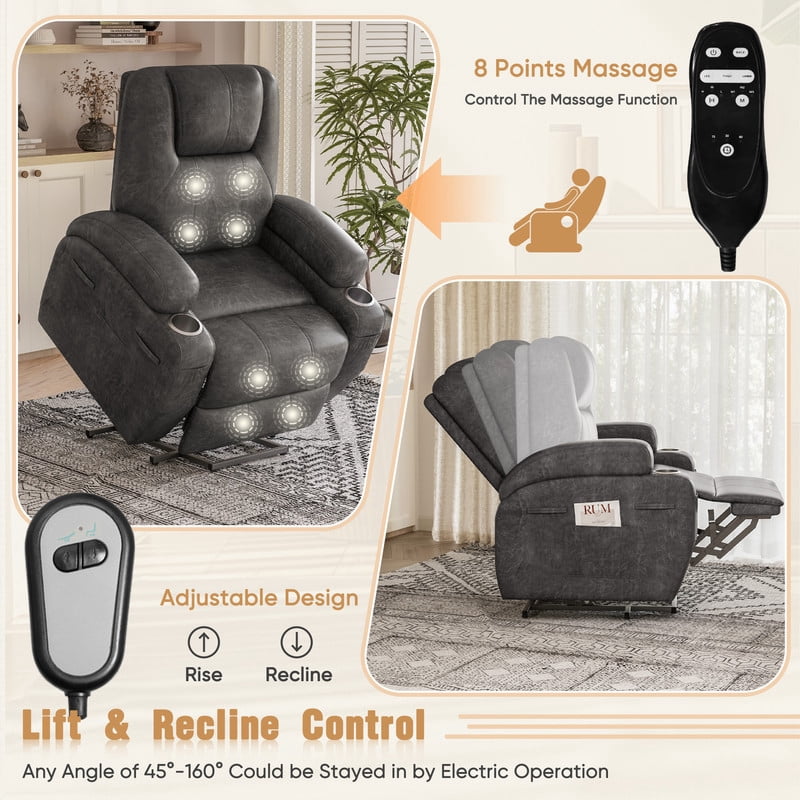 Homall Power Lift Recliner Chair Massage Designed Leathaire Fabric Single Sofa Specifically for Nursing,Black