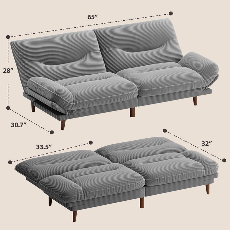 Furmax Futon with Five Angles Adjustable Armrests and Adjustable Backrest Futon Sofa Couch for Small Spaces Living Room Office,Dark Gray