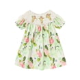 thumbnail image 4 of Zehjuhan Toddler Girls Easter Dress Floral Cross Embroidery Bubble Short Sleeve A-Line Pleated Full Flower Print Green，18-24M, 4 of 10
