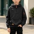 thumbnail image 5 of LOINRODI Boys Half Zip Hooded Sweatshirt, Zip Arm Pocket Fleece Lined Pullover Raglan Sleeve Casual Long Sleeve Fall Street Pullover Hoodie Black Size 10, 5 of 9