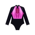 thumbnail image 6 of iiniim Girls Leotard Shiny Color Block Long Sleeve Gymnastic Athletic Bodysuit for Yoga Sports Dancewear Hot Pink 16, 6 of 7
