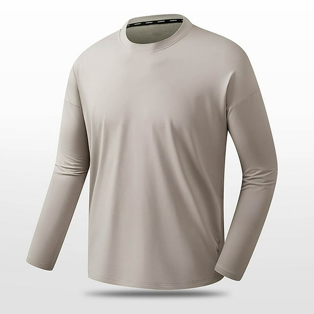AherBiu Plus Size Men's Long Sleeve Shirts Crewneck Quick Drying Lightweight Athletic Tees Running Workout Active Pullover Tops