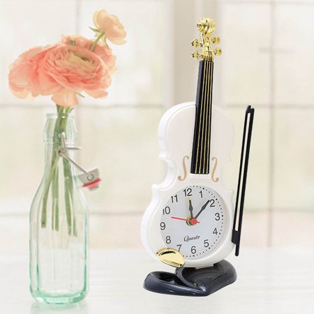 LOLIPPYY Vintage Musical Violin Clock Quartz Movement Desk Alarm Clocks Plastic Classic Style 1Set