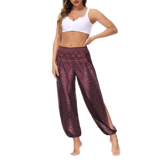 Txlixc Pantalones de entrenamiento para mujer, estampado digital bohemio, pantalones de yoga sueltos con lado dividido Txlixc Estilo de ocio