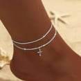 thumbnail image 2 of Ankle Bracelets for Women Gold Silver Layered Glitter Anklet for Women Waterproof Beach Cross Anklet Set Dainty Summer Foot Jewelry, 2 of 15