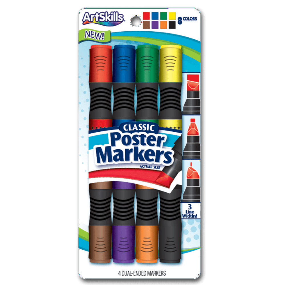 Dual-Ended Chisel Tip Poster Markers, for Crafts and Projects, 8 ...