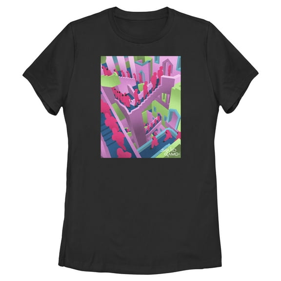 Women's Squid Game Stairs Graphic Tee Black Small