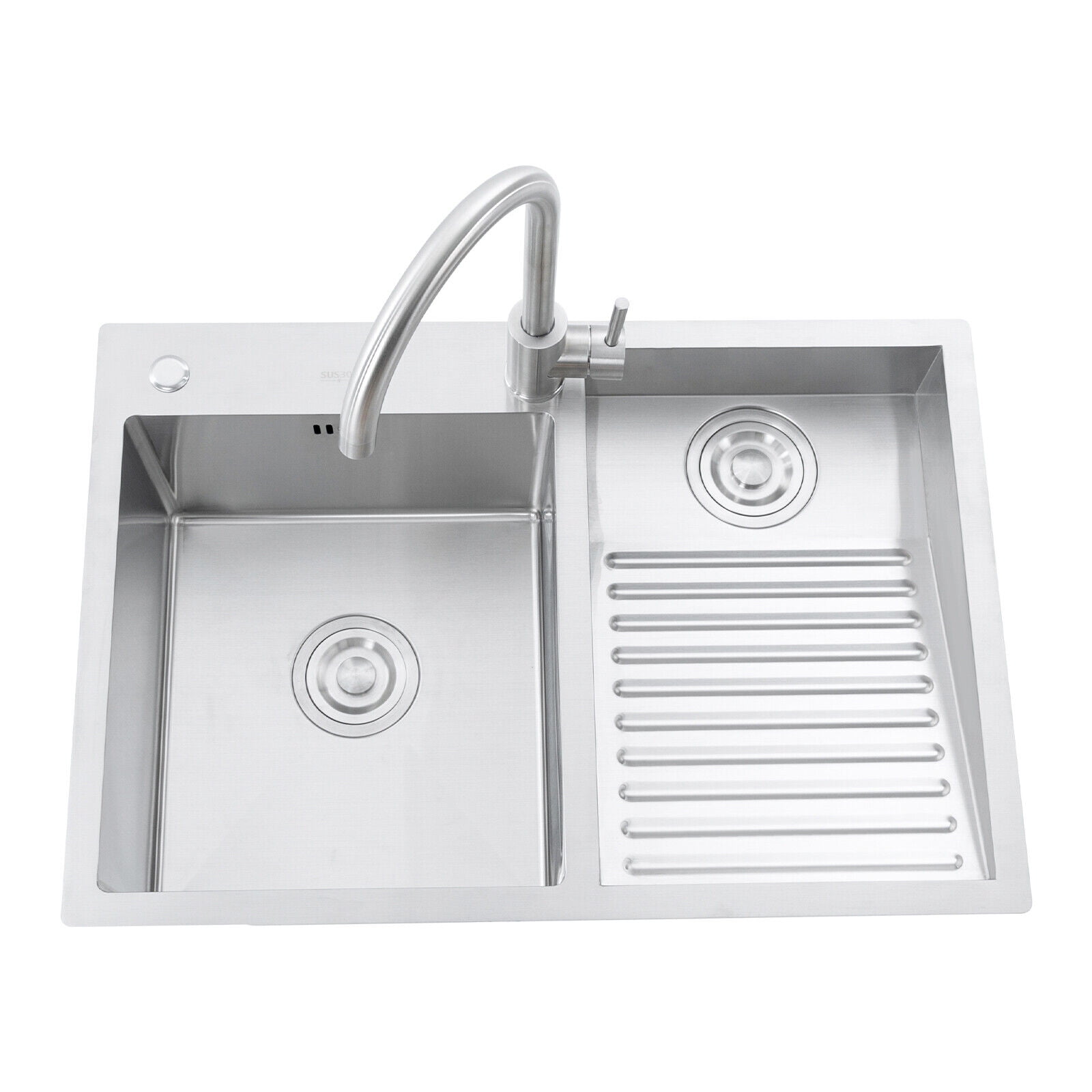 ‎Rectangular Silver Drop-In Stainless Steel Double Bowl Kitchen, Bar and Laundry Utility Sink
