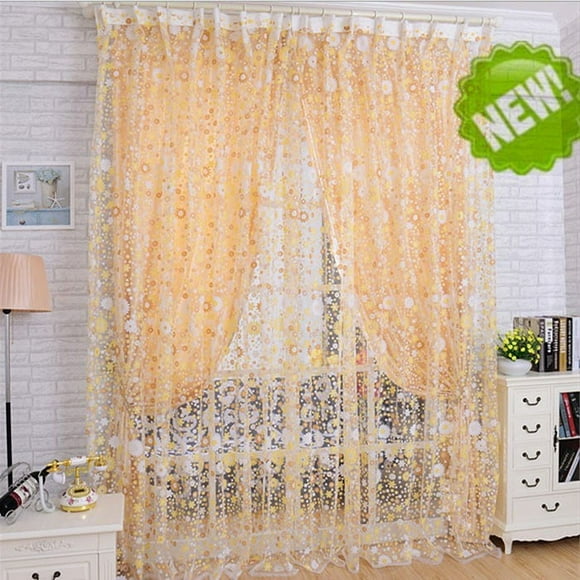 EGNMCR Curtains, Curtains for Bedroom Print Floral Voile Door Sheer Window Curtains Room Curtain Divider 100X200CM the Curtain