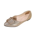thumbnail image 2 of hoksml Women Pointed Toe Flat Ballet Flats, Metallic PU Upper Metal Square Ornament Slip On Casual Dress Shoes, 2 of 9