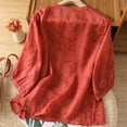 thumbnail image 4 of Enjoytime 3/4 Length Sleeve Womens Tops Imitation Linen Embroidered Button Down Blouses Solid Color 3/4 Sleeve Casual Business Work Shirt, 4 of 8