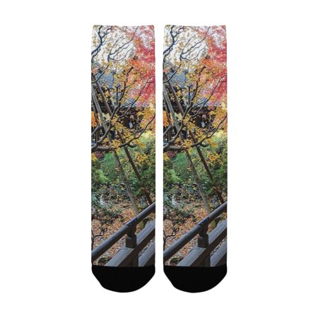 

Japanese Decor Collection Landscape from a Wooden Balcony in the Fall Season Natural Paradise Maple Women s Custom Socks (Made In USA)