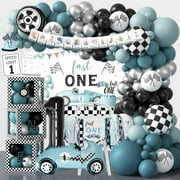 Fast One Birthday Decorations for Boys, Race Car 1st Birthday Decoration, First Bday Party Supplies with Backdrop Balloon Arch Banner Boxes Crown Tablecloth Cake Topper