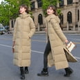 thumbnail image 2 of Women Cotton Coat Hooded Long Sleeve Pockets Side Slit Hem Down Jacket Solid Color Pockets Thickened Casual Outwear, 2 of 8