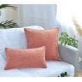 thumbnail image 4 of Soft Textured Lumbar Pillow Covers 12 x 20 inches Coral Orange Set of 2 |Decorative Stitched Edge Chenille Cushion Covers | Modern Accent Small Pillow Cases, 4 of 5