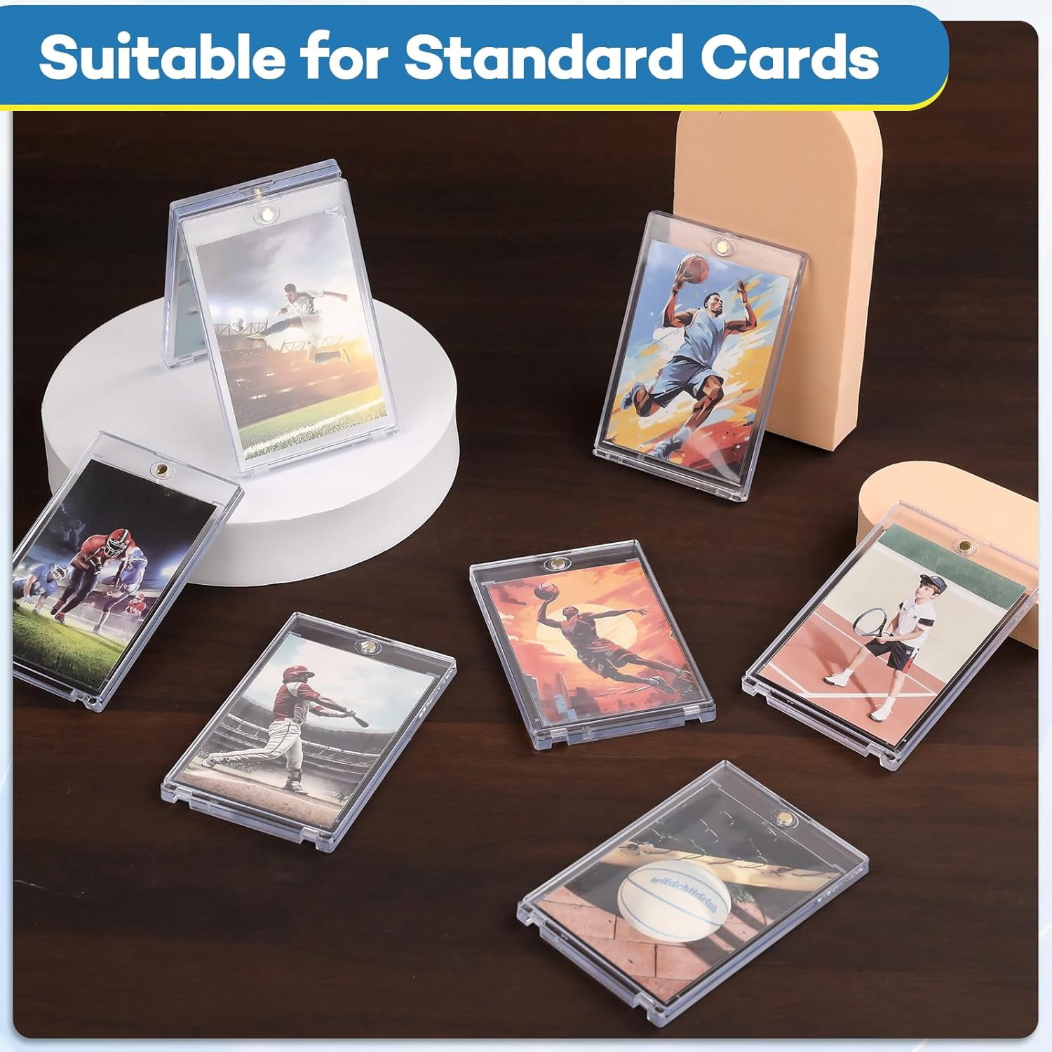 25 Pack 35pt Magnetic Card Holders with 5 Stands, Fits Standard 2.5 x 3.5 inch Cards