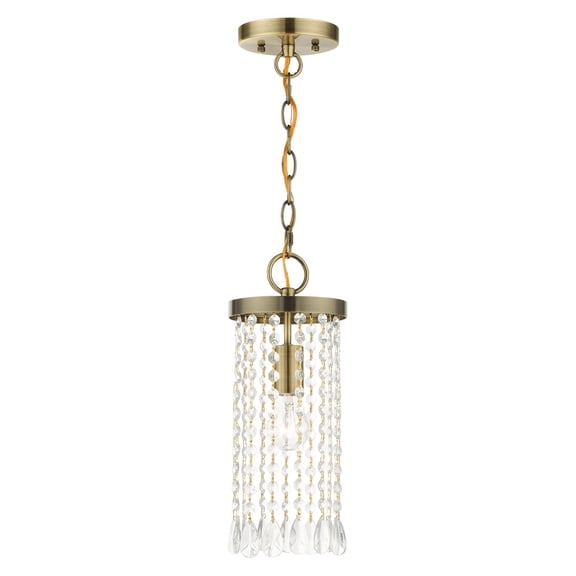 51062-01 Livex Lighting Elizabeth - 1 Light Mini Pendant in Glam Style - 6 Inches wide by 14.75 Inches high-Antique Brass Finish    -Traditional