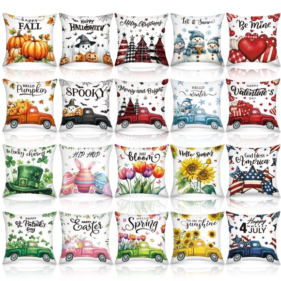 Mixweer 20 Pcs Housses de Coussin de Fête 18x18 Pouces Housse de Coussin Saisonnière Saint-Valentin Pâques Saint-Patrick Taie d'Oreiller