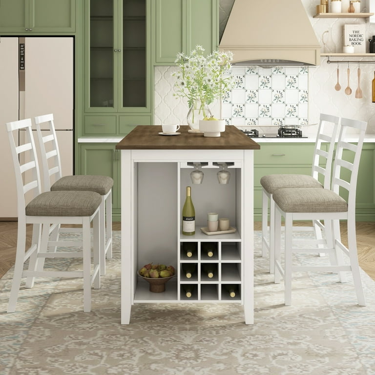 5 piece wooden pub set with padded seats discount