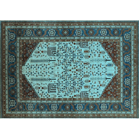 Ahgly Company Indoor Rectangle Oriental Light Blue Industrial Area Rugs, 4' x 6'