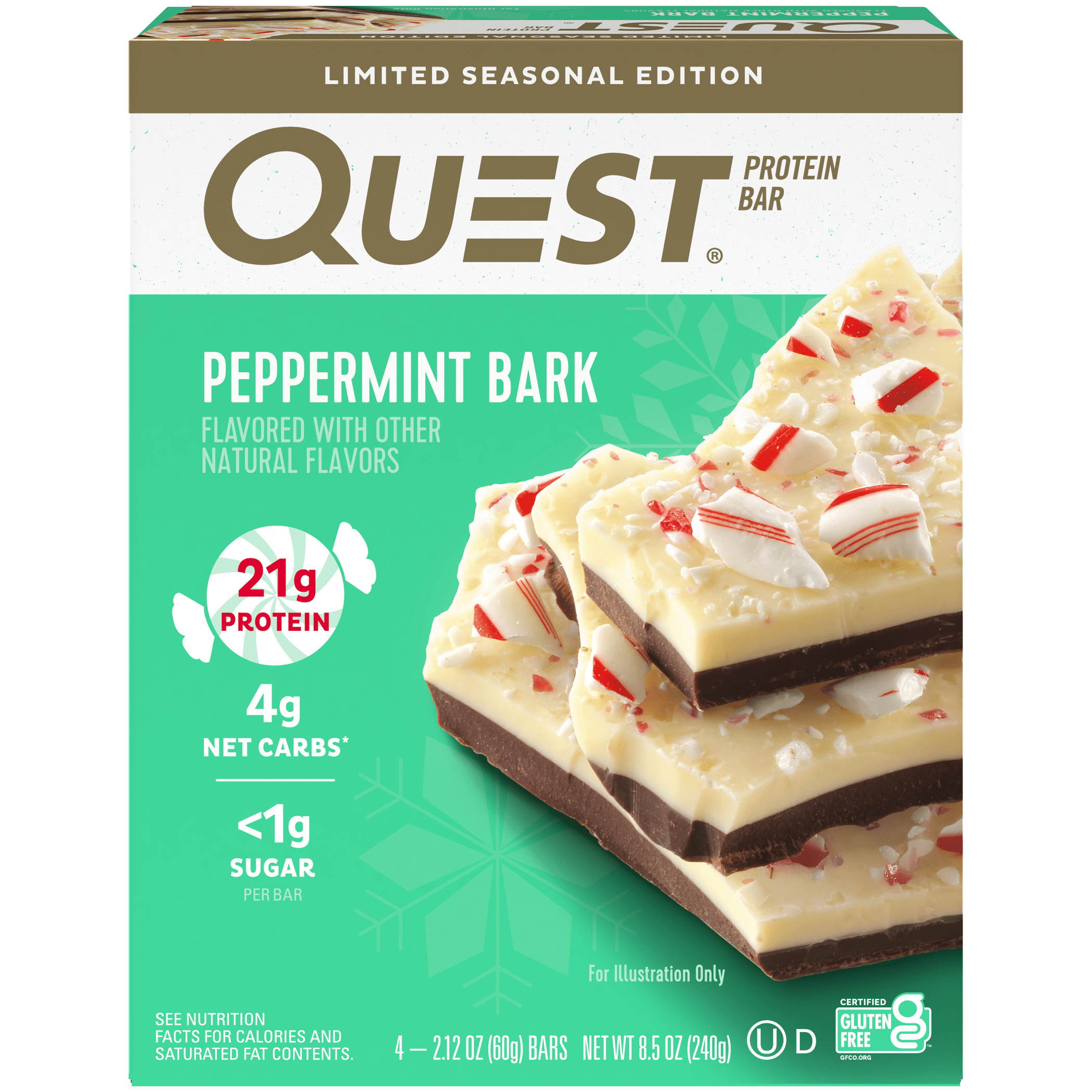 Quest Protein Bar, High Protein, Low Carb, Peppermint Bark, 4 Count