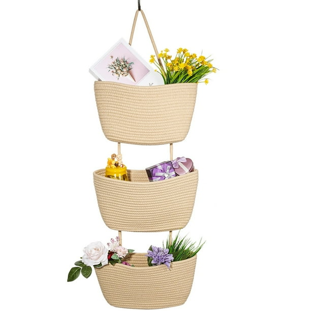 3 Tier Hanging Baskets, Hanging Fruit Baskets, Over The Door Hanging Baskets Large Wall Basket