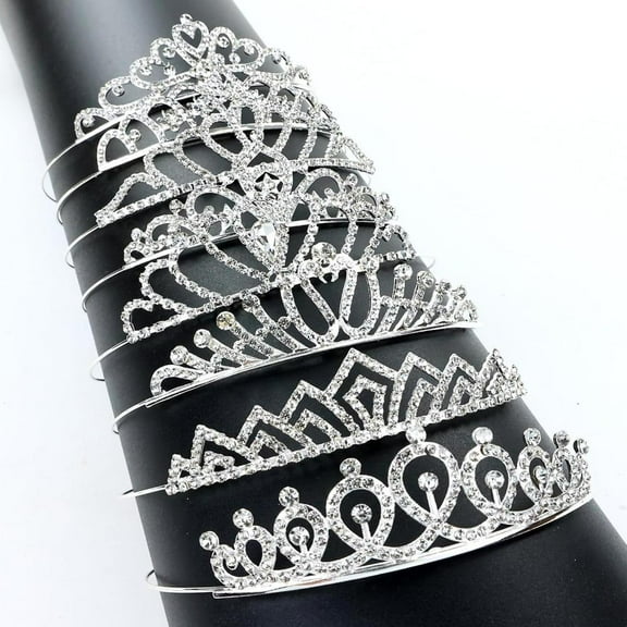 8 pieces Decorative Princess Dazzling Rhinestone Silver Metal Tiara Crown Headbands Wedding Birthday Party Prom Headpieces for Brides Bridesmaids Women Girls Teens