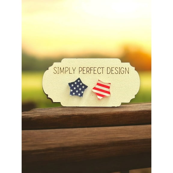 Simply Perfect Design, Star Patriotic American Flag Stud Earrings, Stainless Steel, 0.5 in, 1 Count, Perfect for All Ages