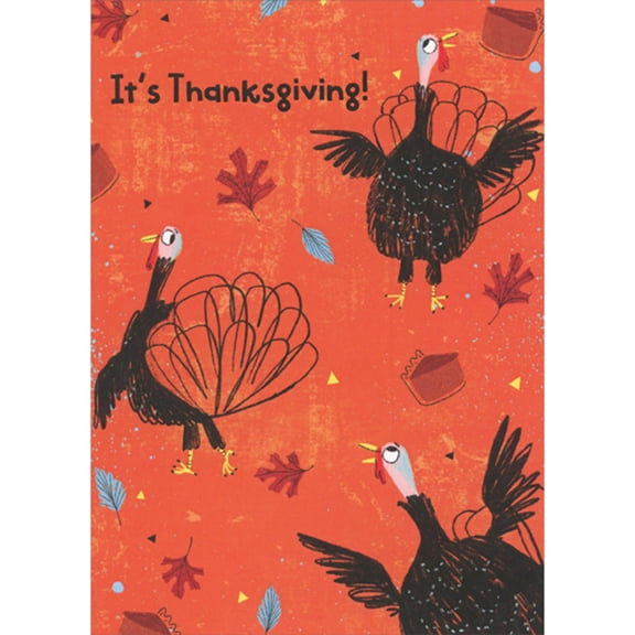 Designer Greetings Doodles of Turkeys, Leaves and Pie Slices Funny / Humorous Thanksgiving Card