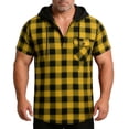 thumbnail image 3 of Ixbnca Men's Short Sleeve Plaid Hoodies Short Sleeve Mens Button V Neck Hooded T Shirts with Pocket, 3 of 7