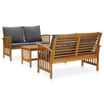 Mia 3pc Outdoor Loveseat Bench and Coffee Table Set, Gray, Acacia Wood