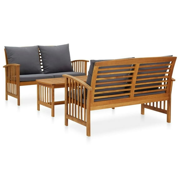 Mia 3pc Outdoor Loveseat Bench and Coffee Table Set, Gray, Acacia Wood