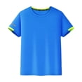 thumbnail image 3 of Yruioon Kids Boys Girls 2 Piece Tracksuit Moisture Wicking Short T-shirts with Sport Shorts Set Gym Blue&Black 130, 3 of 7
