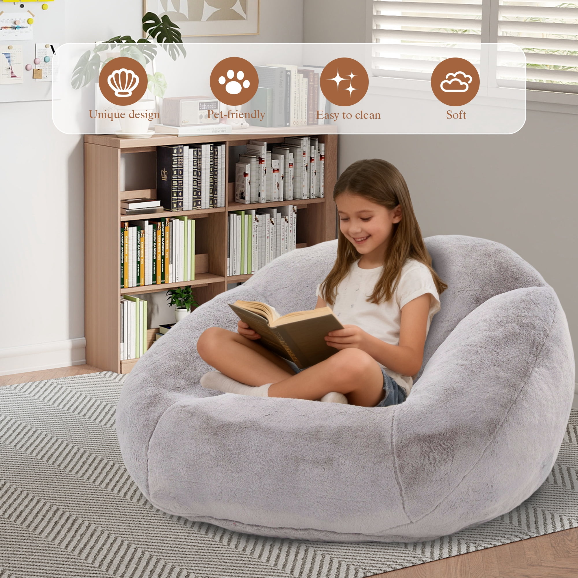MOONMISS Oversized Bean Bag Chair for Adults,Memory Foam Lazy Sofa Chair with Soft Corduroy Cover,Comfy Floor Lounger for Living Room Bedroom Dorm