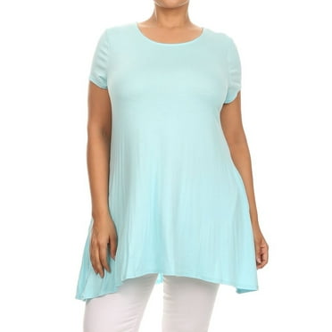 Women's Casual Solid Color Short Sleeve Tunic Top With Pockets