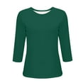 thumbnail image 5 of Yigetop Womens Summer Tops, Women's Round Neck Solid Color 3/4 Sleeves Blouse Tops Women's Blouse T Shirt Ladies Tops and Blouses Green L, 5 of 7