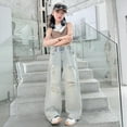 thumbnail image 4 of GYRATEDREAM Girls Jeans Baggy Pants Wide Leg/Flare/Skinny Denim Ripped High Waisted Teen Clothes Casual Streetwear Long Pants with Pocket Kids 5-14Y, 4 of 11
