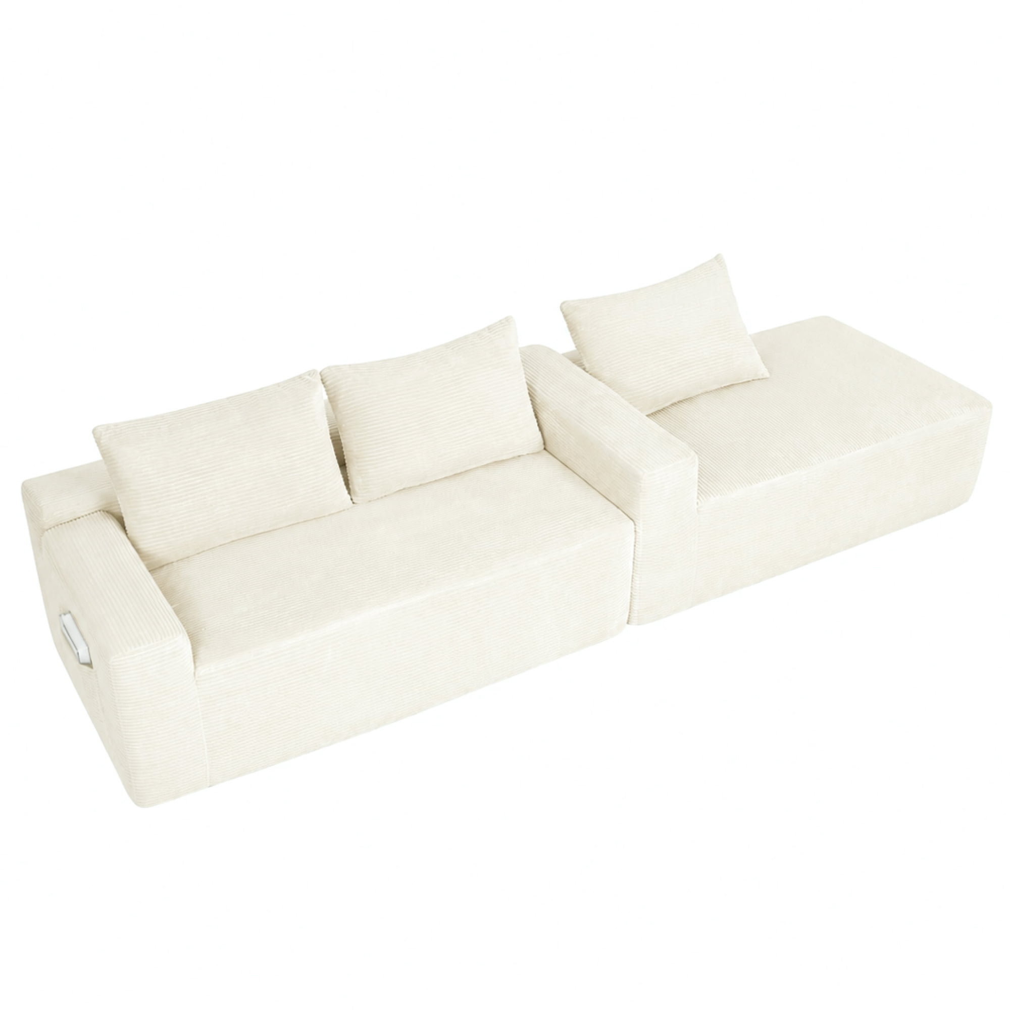 Leumius 96.9" L-Shaped Modular Sectional Sofa with Chaise,Cloud Sectional Couch with Deep Seat and Side Pockets,Comfy Corduroy Upholstered Boneless Couches for Living Room,No Assembly,White